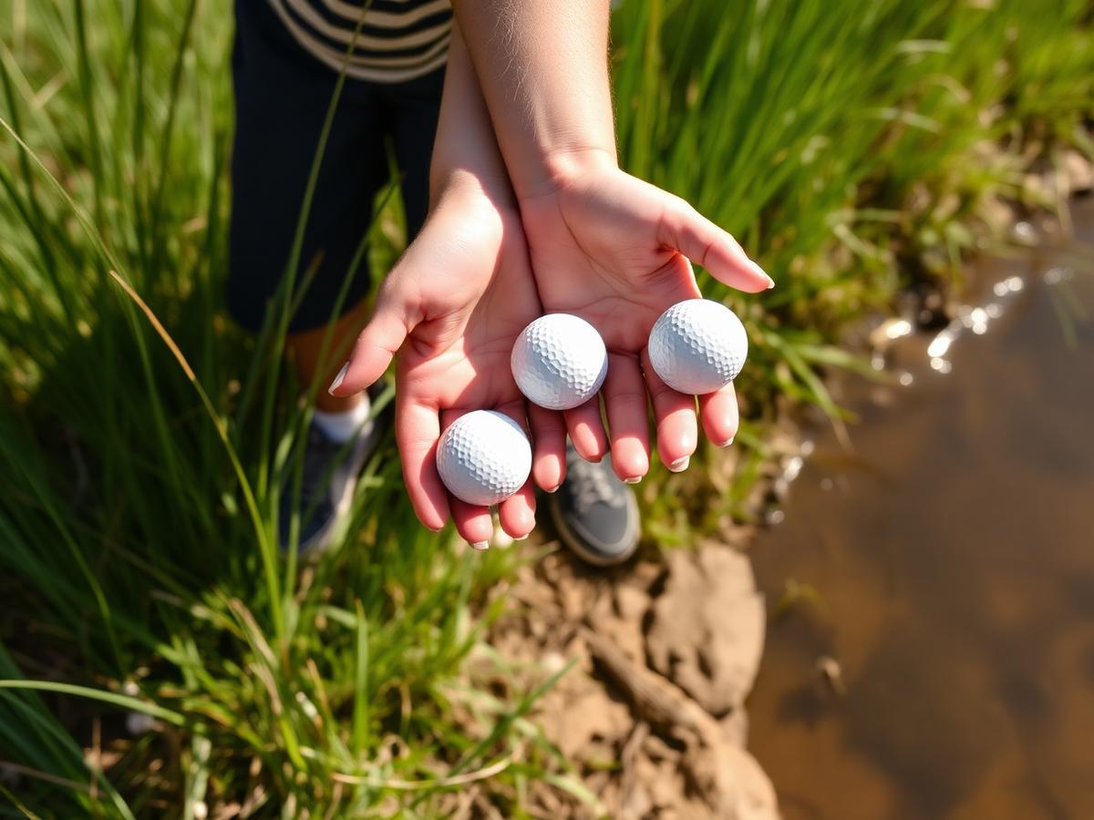 Kids' hands holding recovered golf balls collected from course yards and woods